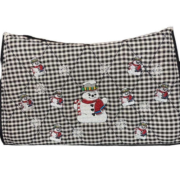 Women’s Black and White Check Snowman Shoulder Bag Quilted Outer Zipper Closure - Picture 2 of 9